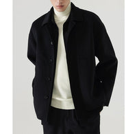Herren Boxy Wollmix-Hemdjacke mit durchgehender Knopfleiste und überschnittener Schulter Nord Taschen - Schwarz