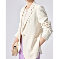 Damen Taillierter Ein-Knopf-Blazer mit aufgesetzten Taschen und schmalem Revers Nord Taschen - Weiß