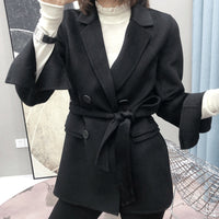 Damen zeitloser, doppelter Blazer mit Gürtel Nord Taschen - Schwarz