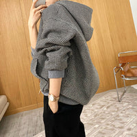 Damen Oversized Sweatjacke mit Kapuze und modernem Houndstooth-Muster Nord Taschen - Schwarz