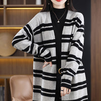 Damen Oversize Langcardigan mit Streifen - Schwarz-Grau