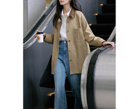 Damen Stylische Oversized-Jacke mit hohem Kragen Nord Taschen - Khaki