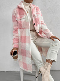 Damen Langmantel mit Karomuster und Taschen - Pink-Weiße Karos