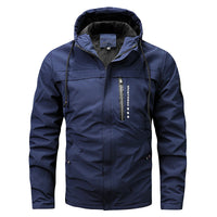 Herren winddichte Softshelljacke mit verstellbarer Kapuze und Innenfutter - Blau