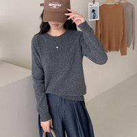 Damen Feiner Rundhals-Pullover aus Kaschmir-Mix mit gerippten Bündchen Nord Taschen - Koreanisches Grau
