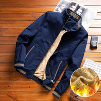 Herren Bomberjacke mit Teddyfutter und Reißverschlusstaschen - Gefüttertes Blau