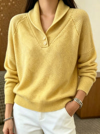 Martha | Damen Langarmpullover mit Knöpfen - Gelb