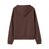 Damen weite Kapuzenjacke mit Reißverschluss, Kängurutaschen und Rippbündchen - Kaffeebraun