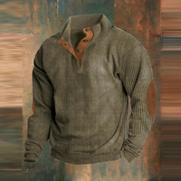 Thomas | Herren Gerippter Pullover mit Knopfkragen - Grün