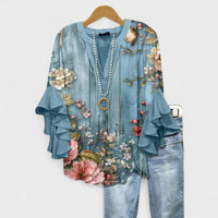 Lea | Damen Schleifen Bluse – Bluse mit Schleife Feminin Sommer 2026 - Blumenmuster Blau