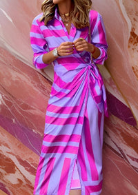 Olivia | Damen Bedrucktes Taillenbetonendes Hemdblusenkleid – Print Shirtdress - Purple