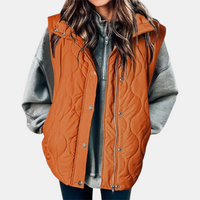 Damen Weste mit Knöpfen und Taschen, Kapuze - Orange