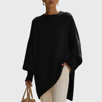 Roswitha | Damen Oversize Locker Strickpullover - Schwarz