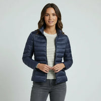 Sophie | Damen Leichter Winter Daunenjacke mit Hohem Kragen - Marineblau