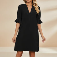 Damen Sommerkleid Langen Ärmeln Bequemes Freizeitkleid - Schwarz