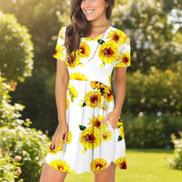 Damen Sommerkleid Rüschen Taschen Bequemes Freizeitkleid - Gelb