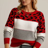Carolin | Damen Casual Leopardenmuster Pullover - Rot