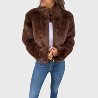 Alina | Warme Fleecejacke Damen Teddy modern chic - Braun