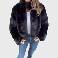 Alina | Warme Fleecejacke Damen Teddy modern chic - Schwarz