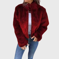 Alina | Warme Fleecejacke Damen Teddy modern chic - Rot