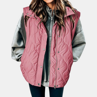 Damen Weste mit Knöpfen und Taschen, Kapuze - Rosa