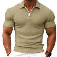 Herren T-Shirt - Polokragen mit kurzen Ärmeln und Kontrast | Slim Fit - Khaki