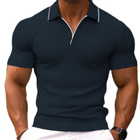 Herren T-Shirt - Polokragen mit kurzen Ärmeln und Kontrast | Slim Fit - Grau