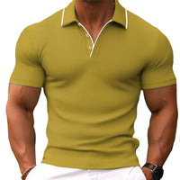 Herren T-Shirt - Polokragen mit kurzen Ärmeln und Kontrast | Slim Fit - Gelb