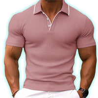 Herren T-Shirt - Polokragen mit kurzen Ärmeln und Kontrast | Slim Fit - Rosa