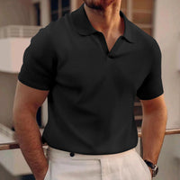 T-Shirt Herren - Offener Polokragen mit kurzen Ärmeln | Rekken - Schwarz