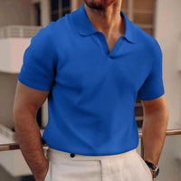 T-Shirt Herren - Offener Polokragen mit kurzen Ärmeln | Rekken - Blau