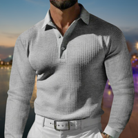Herren T-Shirt - Rekken Fit Polo mit langen Ärmeln und Waffeltextur | Elegant - Grau
