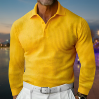 Herren T-Shirt - Rekken Fit Polo mit langen Ärmeln und Waffeltextur | Elegant - Gelb