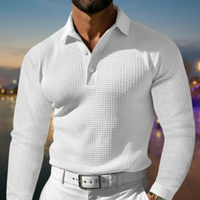 Herren T-Shirt - Rekken Fit Polo mit langen Ärmeln und Waffeltextur | Elegant - Weiß
