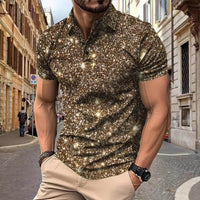 Polo Herren - Slim Fit mit kurzen Ärmeln und Glitzerprint | Trendy - Khaki