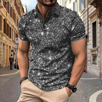 Polo Herren - Slim Fit mit kurzen Ärmeln und Glitzerprint | Trendy - Grau