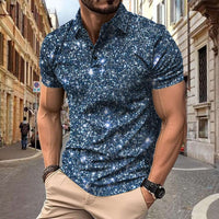 Herren Polo - Slim Fit mit kurzen Ärmeln und Glitzerprint | Trendy - Blau