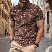 Polo Herren - Slim Fit mit kurzen Ärmeln und Glitzerprint | Trendy - Braun