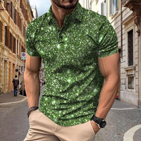Herren Polo - Slim Fit mit kurzen Ärmeln und Glitzerprint | Trendy - Olivgrün