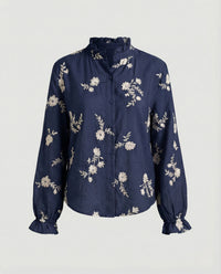 Bestickte Bluse Mit Ballonärmeln Damen - Blau