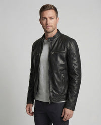 Herren Racer Lederjacke - Schwarz