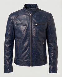 Herren Racer Lederjacke - Dunkelblau