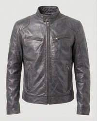 Herren Racer Lederjacke - Grau