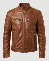 Herren Racer Lederjacke - Khaki