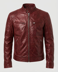 Herren Racer Lederjacke - Rot