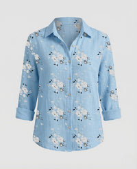 Damen Leinenbluse Blumenprint - Blau