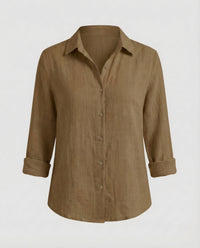 Damen Leinenbluse Blumenprint - Braun