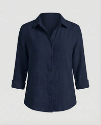 Damen Leinenbluse Blumenprint - Marineblau