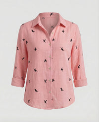 Damen Leinenbluse Blumenprint - Rosa