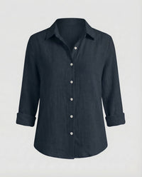 Damen Leinenbluse Blumenprint - Schwarz
